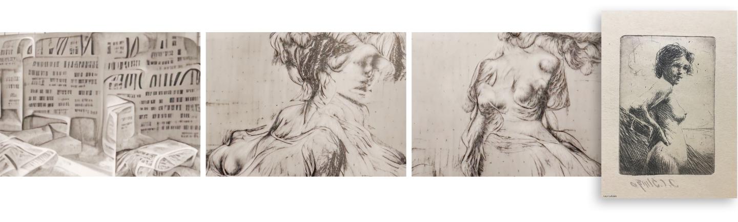 "study of a female nude" triptych evolution of artwork